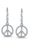 Bling Jewelry World Peace Cz Leverback Drop Earrings In Silver