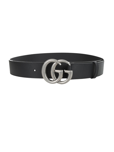 Gucci 40mm Gg Buckle Smooth Leather Belt In Black