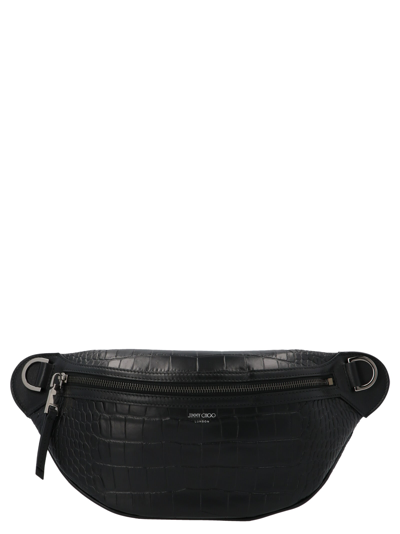 Jimmy Choo York Crocodile Effect Belt Bag In Black