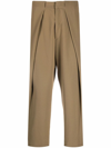 Balmain Side Folded Crepe Cropped Trousers In Verde