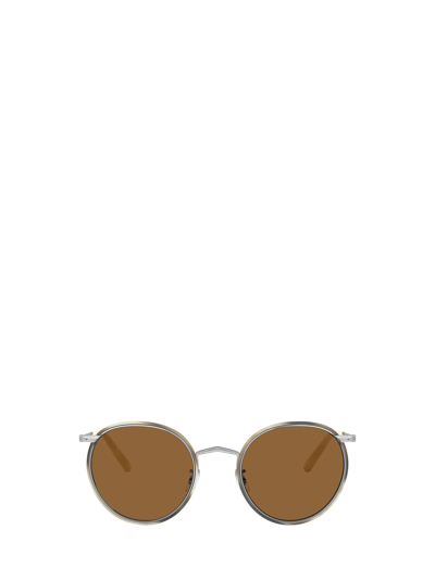 Oliver Peoples Casson 圆框太阳眼镜 In Beige,brown,silver Tone,tortoise