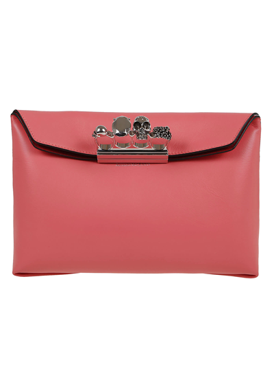 Alexander Mcqueen Four Ring Soft Pouch In Coral