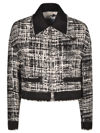 Prada Re-nylon Cropped Tweed Jacket In Ivory/black