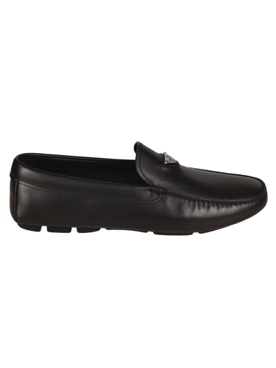 Prada Logo Plaque Loafers In Black