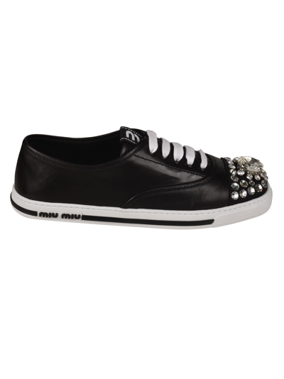 Miu Miu Crystal Embellished Low-top Sneakers In Black