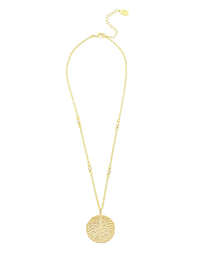 Rivka Friedman 18k Yellow Gold Clad Cz Textured Disc Pendant Necklace In 18k Gold Clad