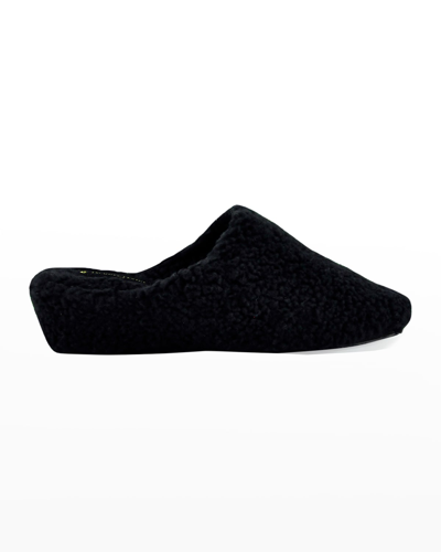 Jacques Levine Faux-fur Wedge Slippers In Black