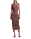 Dolce & Gabbana Ruched Sleeveless Jersey Midi Dress In Pastbrown