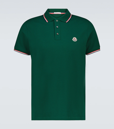 Moncler Contrast Trimmed Cotton Polo Shirt In Green