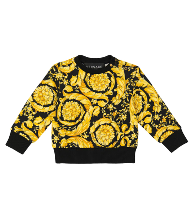 Versace Baby Barocco Printed Sweatshirt In Nero+oro
