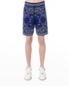 Amiri Bandana Paisley Drawstring Waist Crochet Shorts In Blue Bla