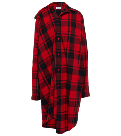 Balenciaga Oversized Asymmetric Checked Cotton-flannel Shirt Dress In Red