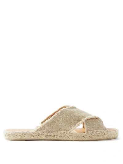 Castaã±er Castaner Womens Taupe Palmera Cross-over Linen Mules In Gold