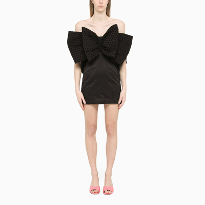 Rotate Birger Christensen Natalie Strapless Flocked Mesh-paneled Satin Mini Dress In Black