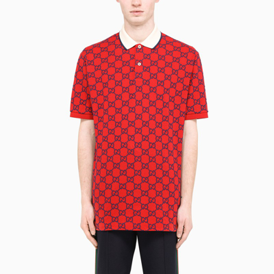 Gucci Red And Ivory Stretch Gg Polo T-shirt