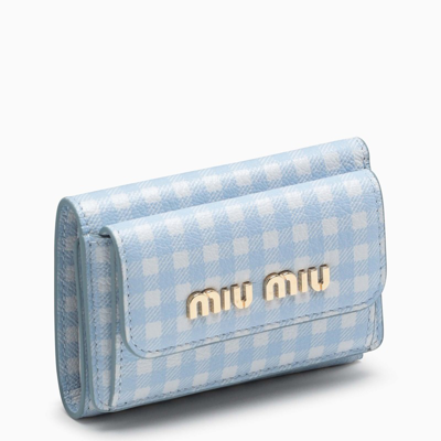 Miu Miu White/light Blue Checked Small Wallet