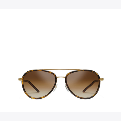 Tory Burch Eleanor Pilot Sunglasses In Dark Tortoise