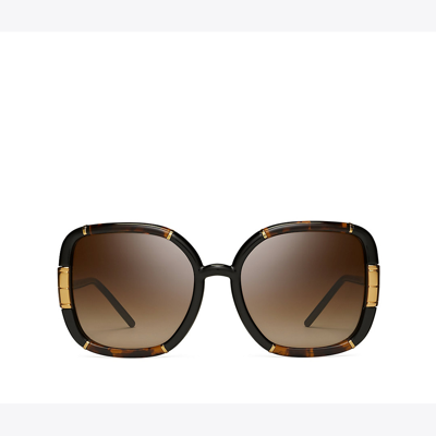 Tory Burch Eleanor Square Sunglasses In Dark Tortoise/black