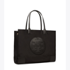 Tory Burch Small Ella Shopping Bag In Recycled Fabric With Front Logo In Black