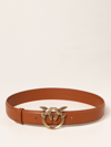 Pinko Love Birds Buckle Leather Belt In 黄棕色