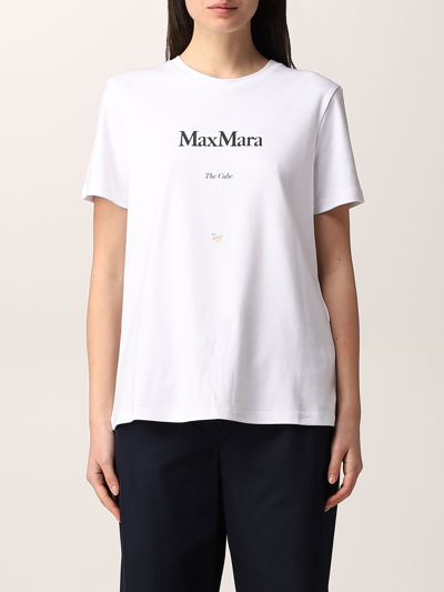 S Max Mara T-shirt In Cotton With Print In White