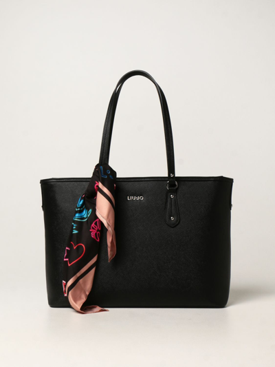 Liu •jo Tote Bag In Saffiano Synthetic Leather In Black