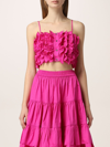 Msgm Cropped Ruffled Top In Fuchsia