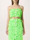 Msgm Cropped Top With All-over Ruches In Lime