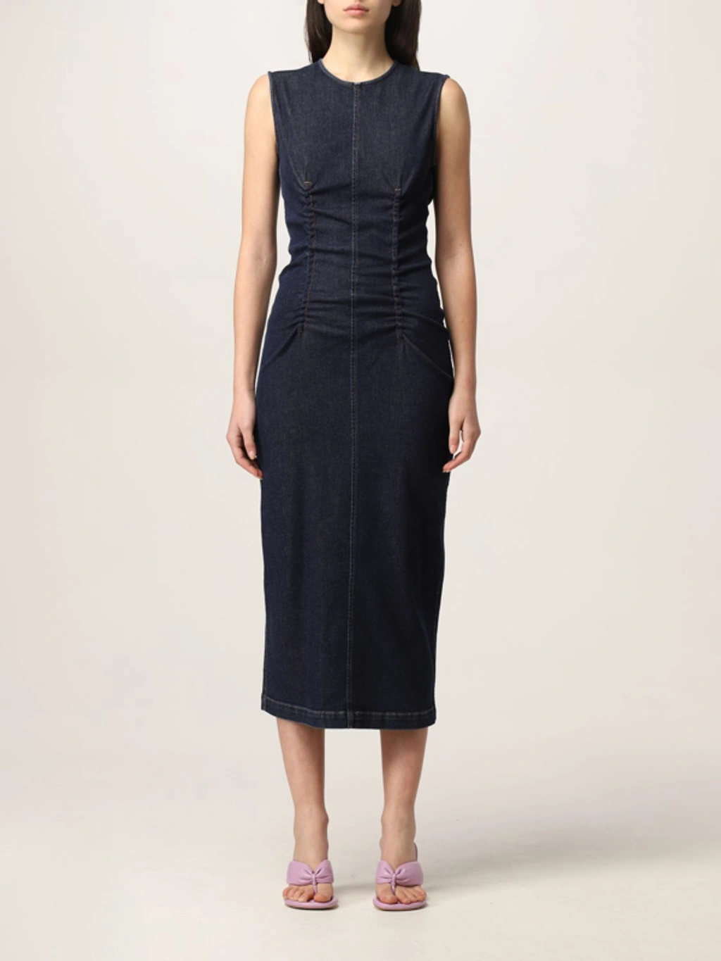 sportmax denim dress Sportmax Ruched denim dress - Women - Dark denim denim