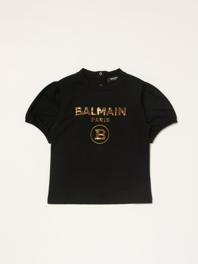 Balmain Babies' Cotton T-shirt With Logo In Black