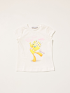 Monnalisa White Cotton T-shirt With Tweety Print In Yellow Cream