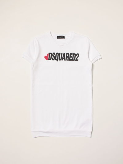 Dsquared2 Junior Kids' T-shirt Dress In Cotton With Logo In White