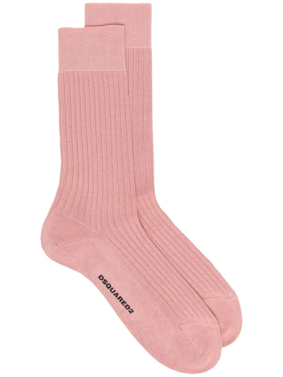 Dsquared2 Logo-print Ribbed Socks In Pink