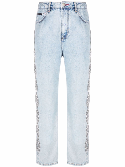 Philipp Plein Crystal Cable Jeans In Blue