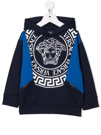 Versace Kids' Medusa Cotton Sweatshirt Hoodie In Navy