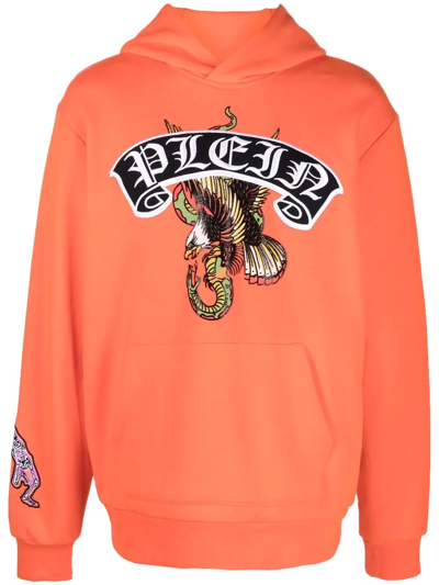 Philipp Plein Embroidered Logo Hoodie In Orange