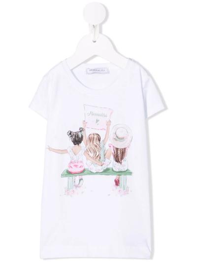 Monnalisa Kids' Sketch-print Cotton T-shirt In White