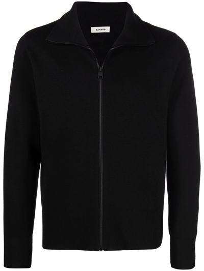 Sandro High-neck Zip-fastening Cardigan In Black