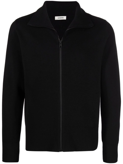 Sandro High-neck Zip-fastening Cardigan In Noir