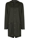 Rains Longer Drawstring-hood Raincoat In Green