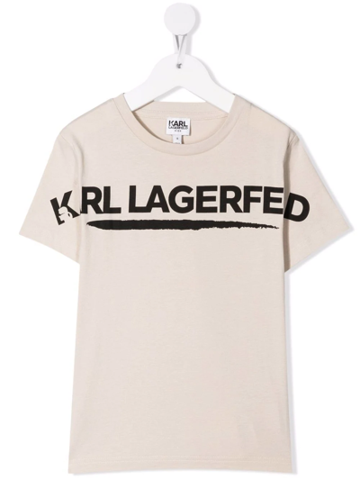Karl Lagerfeld Kids' Logo-print Organic Cotton T-shirt In Neutrals
