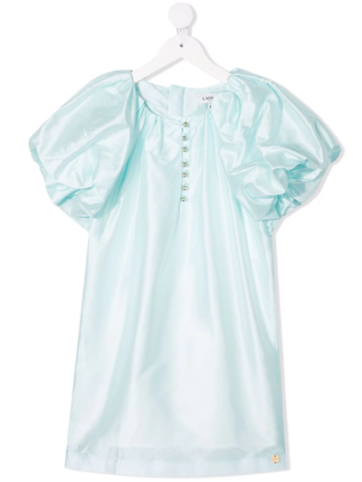 Lanvin Enfant Teen High-shine Puff-sleeves Dress In Blue