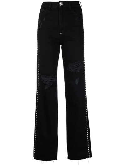Philipp Plein Crystal-embellished Straight-leg Jeans In Black