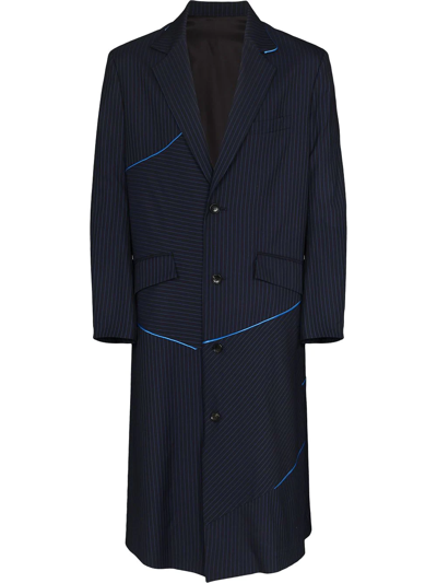 Sulvam Pinstriped Single-breasted Wool Coat In Blue