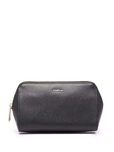 Furla Logo-plaque Leather Cosmetic Case In Black