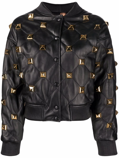 Philipp Plein Studded Quilted Bomber Jacket In Black