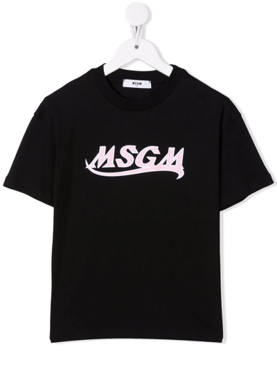 Msgm Kids' Logo-print Cotton T-shirt In Black