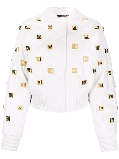 Philipp Plein Studded Quilted Bomber Jacket In White