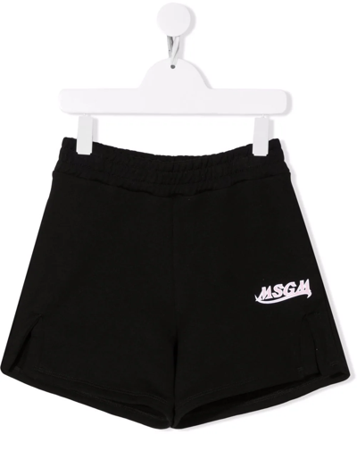 Msgm Kids' Logo-print Cotton Bermuda Shorts In Nero