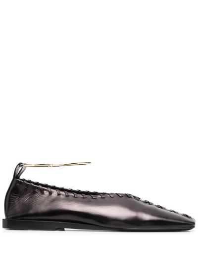 Jil Sander Whipstitch Slip-on Ballerina Shoes In Black